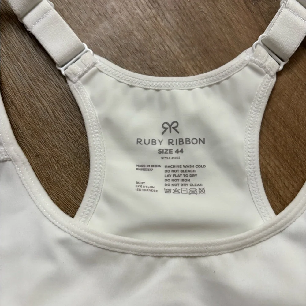 Ruby Ribbon White Sports Bra with Racerback Design - Picture 2 of 2